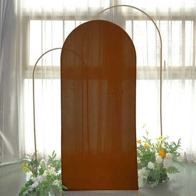 6ft Cinnamon Brown Spandex Fitted Chiara Backdrop Stand Cover For Round Top Wedding Arch - Backdrops