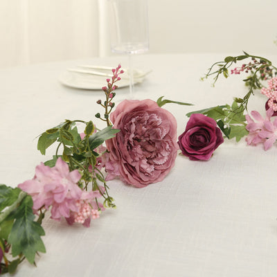 6ft Dusty Rose Silk Rose Peony Flower Garland Mixed Floral Greenery Garland Artificial Hanging Vine - Silk Flowers