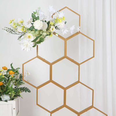 6ft Gold Metal Honeycomb Wedding Flower Frame Backdrop Stand Floor Standing Balloon Display Arch - Centerpieces