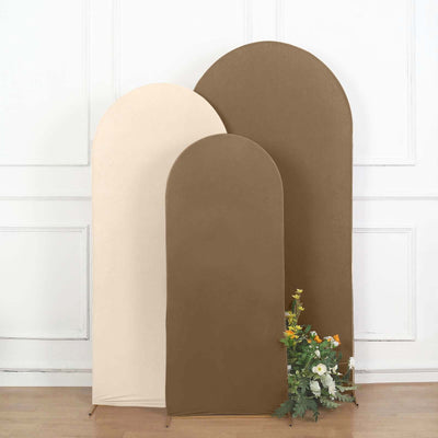 6ft Matte Taupe Spandex Fitted Chiara Backdrop Stand Cover For Round Top Wedding Arch - Backdrops