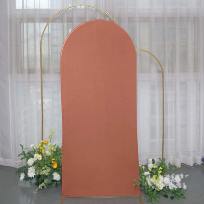 6ft Matte Terracotta (Rust) Spandex Fitted Chiara Backdrop Stand Cover For Round Top Wedding Arch - Backdrops