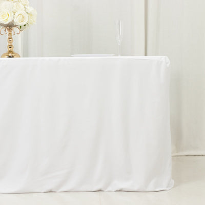 6ft Scuba Rectangular Fitted Tablecloth White – Wrinkle-Free Stain Resistant - Tablecloths