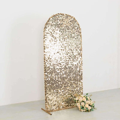 6ft Sparkly Champagne Big Payette Sequin Fitted Wedding Arch Cover for Round Top Chiara Backdrop Stand - Backdrops
