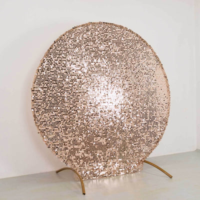 7.5ft Sparkly Rose Gold Big Payette Sequin Wedding Arch Cover for Round Backdrop Stand - Backdrops