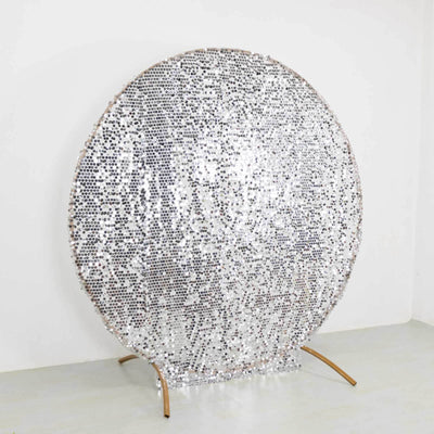 7.5ft Sparkly Silver Big Payette Sequin Wedding Arch Cover for Round Backdrop Stand - Backdrops