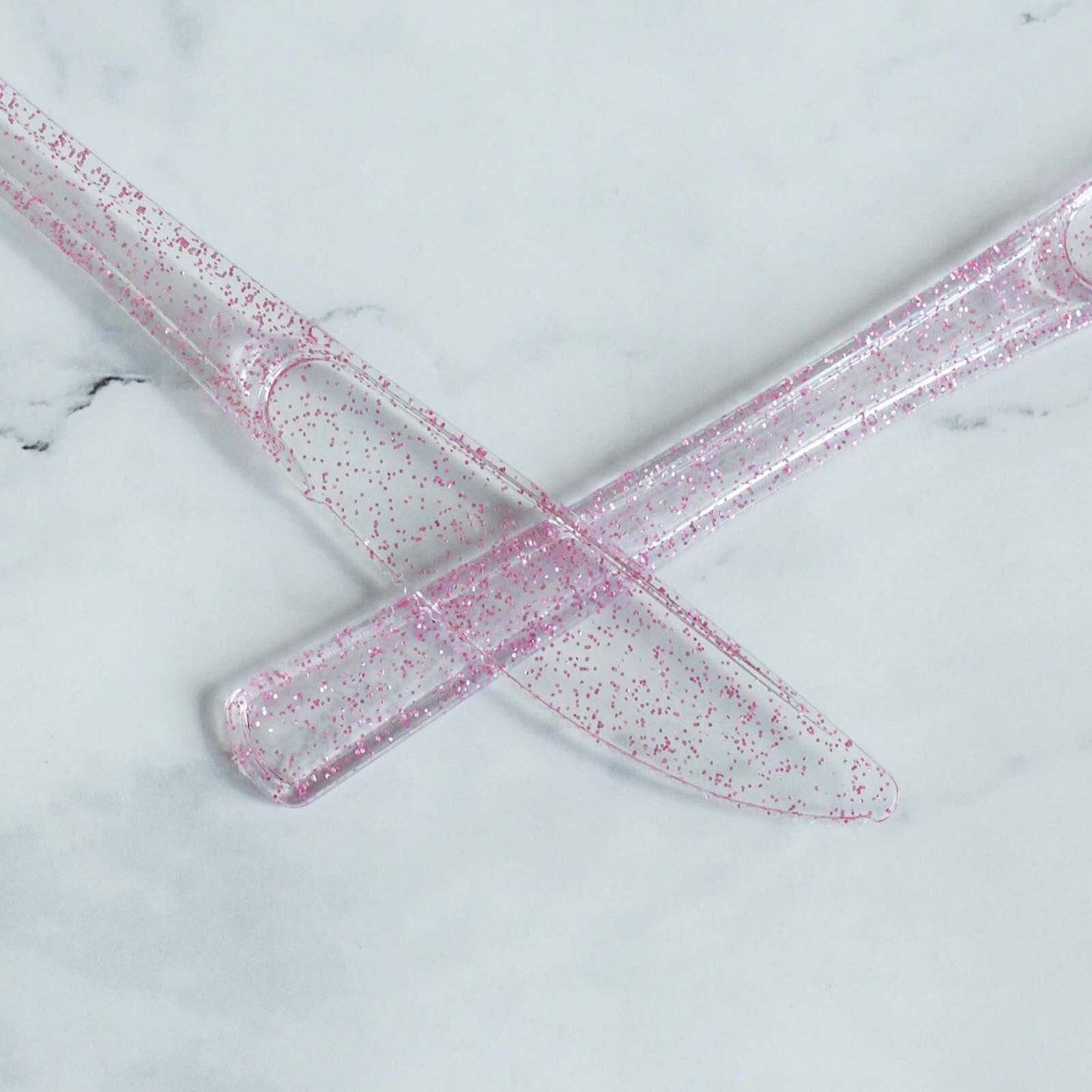 25-Pack Plastic Knives Transparent Blush Glitter Classic Heavy Duty - Decorative Disposable Cutlery 7"