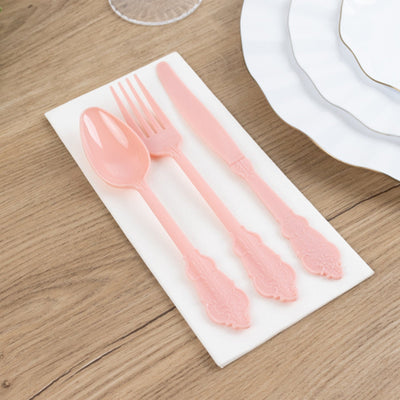 72 Pcs Plastic Silverware Set in Baroque Style Dusty Rose - Heavy Duty Disposable Knife Fork and Spoon Set - Disposables