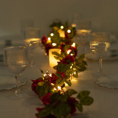 7ft 20 LED Red Silk Rose Flower Garland Vine String Lights Warm White Battery Operated - LED