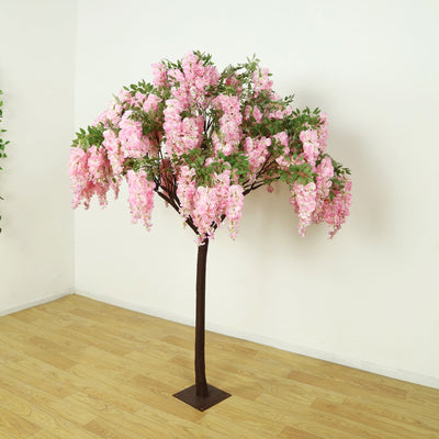 7ft Freestanding Blush Wisteria Artificial Tree – Cascading Silk Flower Display for Weddings & Events - Centerpieces