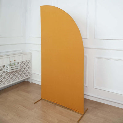 7ft Matte Gold Spandex Half Moon Chiara Backdrop Stand Cover Custom Fitted Wedding Arch Cover - Backdrops
