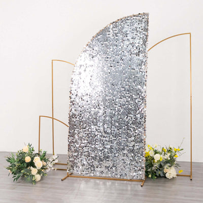 7ft Silver Double Sided Big Payette Sequin Chiara Wedding Arch Cover For Half Moon Backdrop Stand - Backdrops
