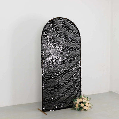 7ft Sparkly Black Big Payette Sequin Fitted Wedding Arch Cover for Round Top Chiara Backdrop Stand - Backdrops