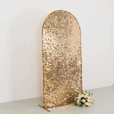 7ft Sparkly Gold Big Payette Sequin Fitted Wedding Arch Cover for Round Top Chiara Backdrop Stand - Backdrops