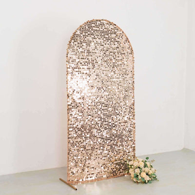 7ft Sparkly Rose Gold Big Payette Sequin Fitted Wedding Arch Cover for Round Top Chiara Backdrop Stand - Backdrops