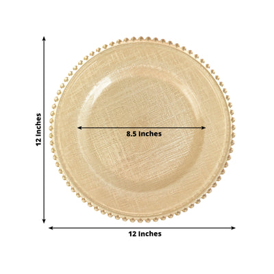 8-Pack Glass Round Charger Plates 12’’ in Gold with Beaded Rim & Cross-Stitch Pattern Event Tabletop Decorative Dinner