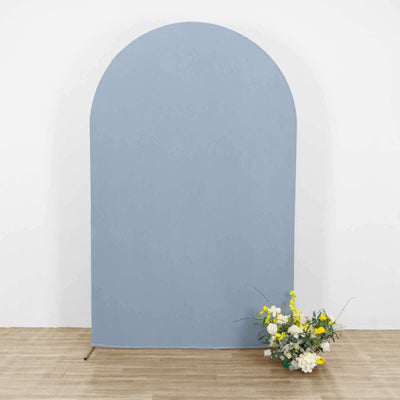 8ft Matte Dusty Blue Spandex Fitted Wedding Arch Cover For Round Top Chiara Backdrop Stand - Backdrops