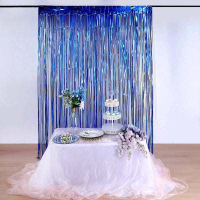 8ft Royal Blue Metallic Tinsel Foil Fringe Doorway Curtain Party Backdrop - Backdrops