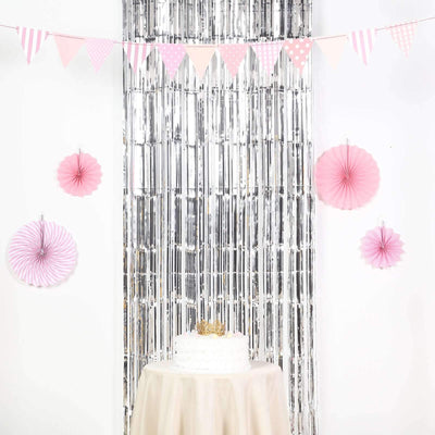 8ft Silver Metallic Tinsel Foil Fringe Doorway Curtain Party Backdrop