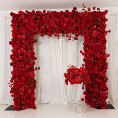 8ftx8ft Roll Up Flower Backdrop for Arch Stand Red with Fabric Backing - Artificial Silk Roses Hydrangeas &