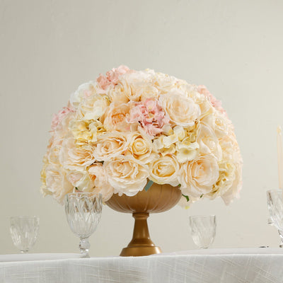 Pre-Arranged Silk Rose Wedding Centerpiece, Cream Artificial Rose Flower Balls Arrangement Table Decor - 20"