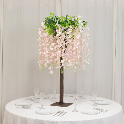 Blush Artificial Wisteria Tree – 4ft Cascading Silk Flowers with Natural Trunk for Weddings, Receptions & Event Centerpieces