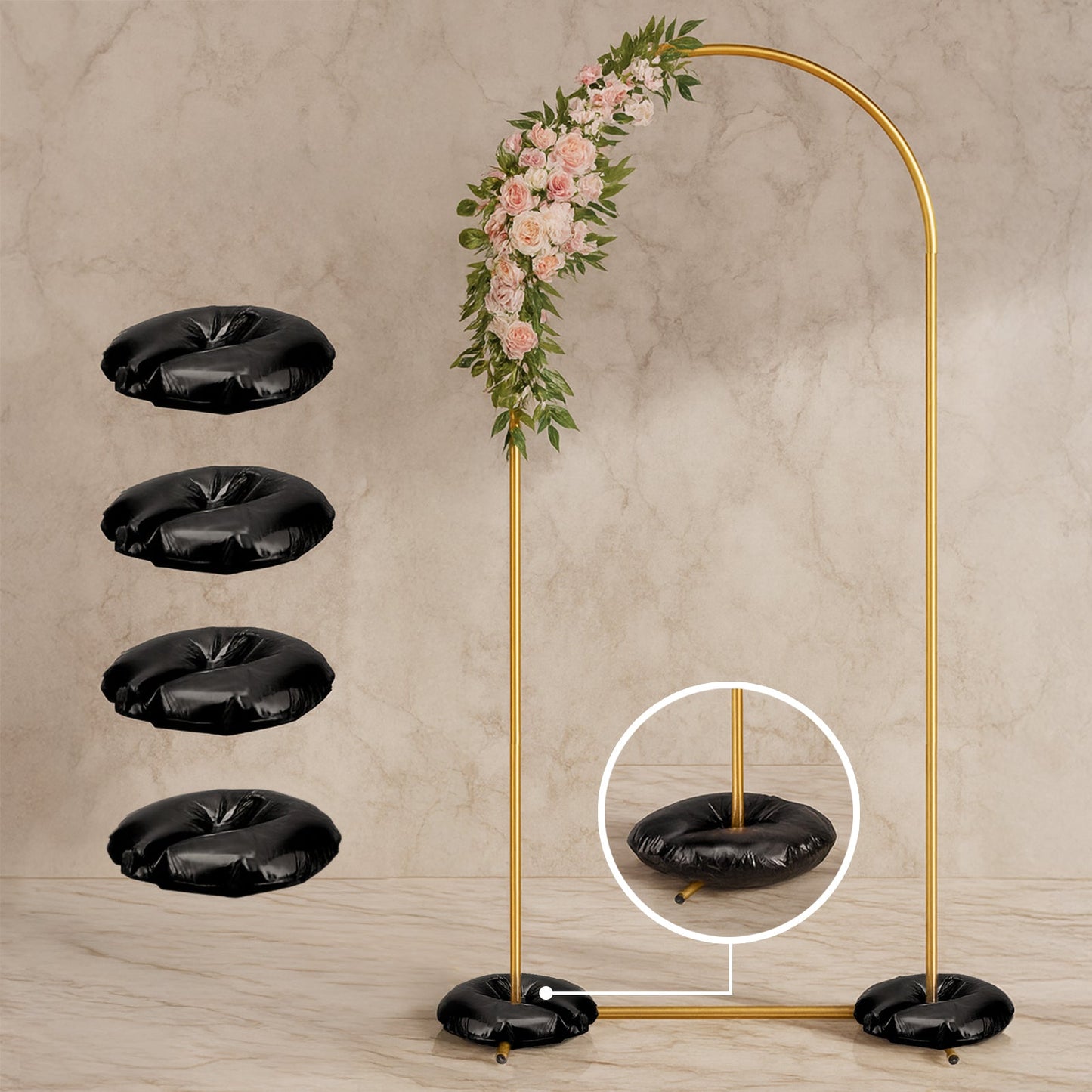 4 Pack 14" Black Water Bags – Heavy Duty Reusable PVC Fillable Base Weights for Balloon Columns & Arch Stand Support