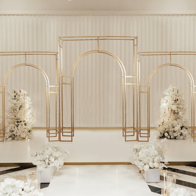 7ft Wedding Arch Rectangular Backdrop Stand – Arc de Triomphe Style 3D Heavy Duty Gold Metal Frame for Balloon & Floral Display