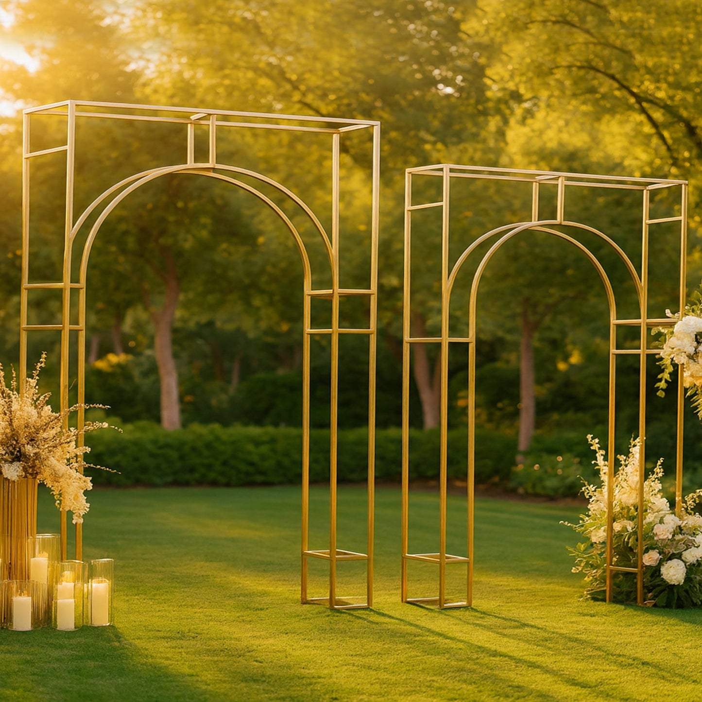 7ft Wedding Arch Rectangular Backdrop Stand – Arc de Triomphe Style 3D Heavy Duty Gold Metal Frame for Balloon & Floral Display
