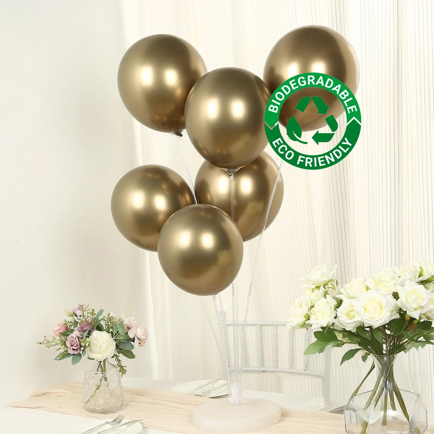 50 Pack Chrome Champagne Biodegradable Latex Balloons 12", Thick Eco Friendly Metallic Party Balloons