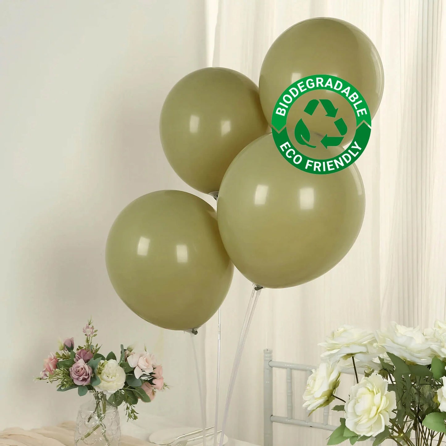 50 Pack Matte Pastel Olive Green Biodegradable Balloons 12", Round Eco-friendly Thick Latex Party Balloons