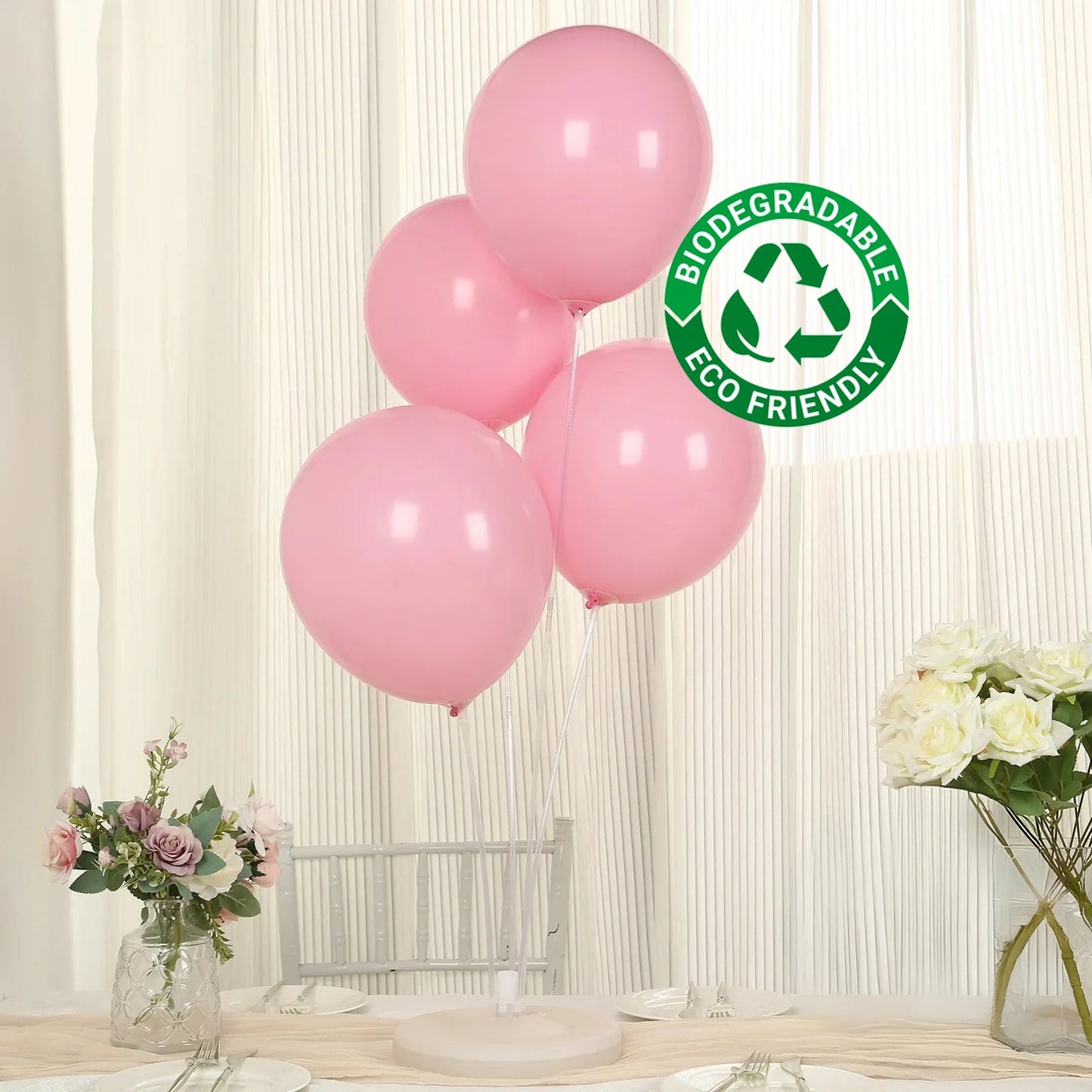 50 Pack Matte Pastel Pink Biodegradable Balloons 12", Round Eco-friendly Thick Latex Party Balloons