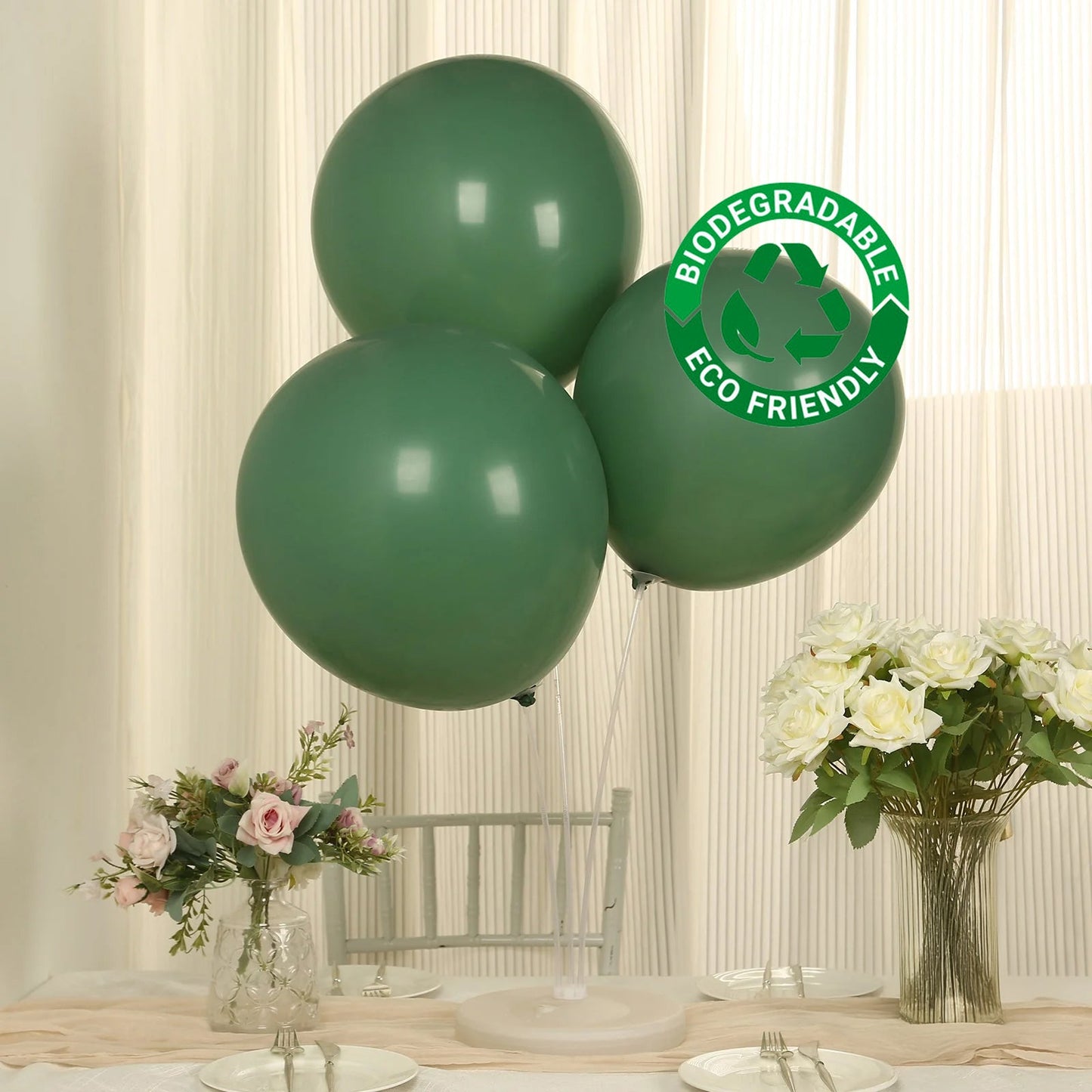 10 Pack Matte Pastel Dusty Sage Green Biodegradable Balloons 18", Round Eco-friendly Thick Latex Party Balloons