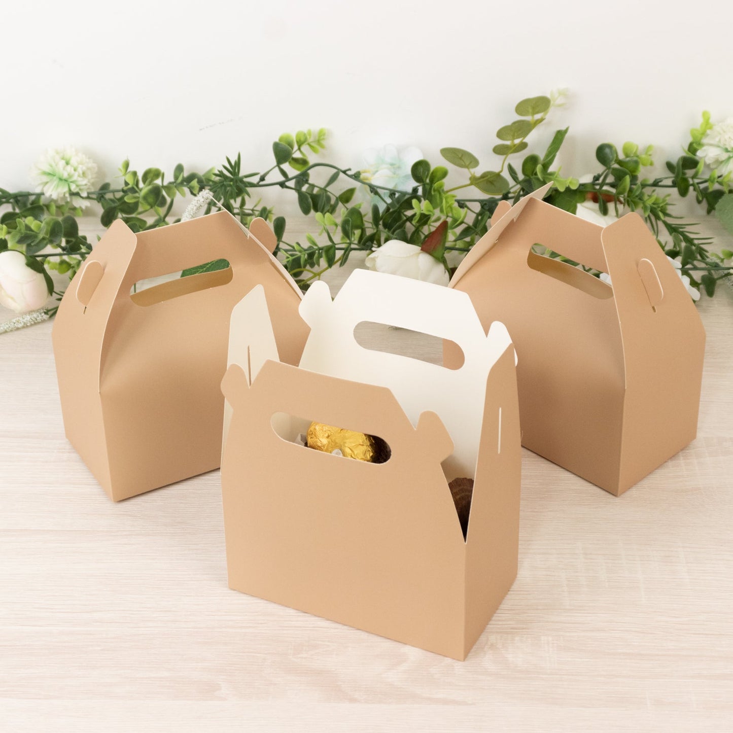 25 Pack Candy Gift Tote Gable Boxes, Matte Nude Party Favor Treat Boxes - 6"x3.5"x7"