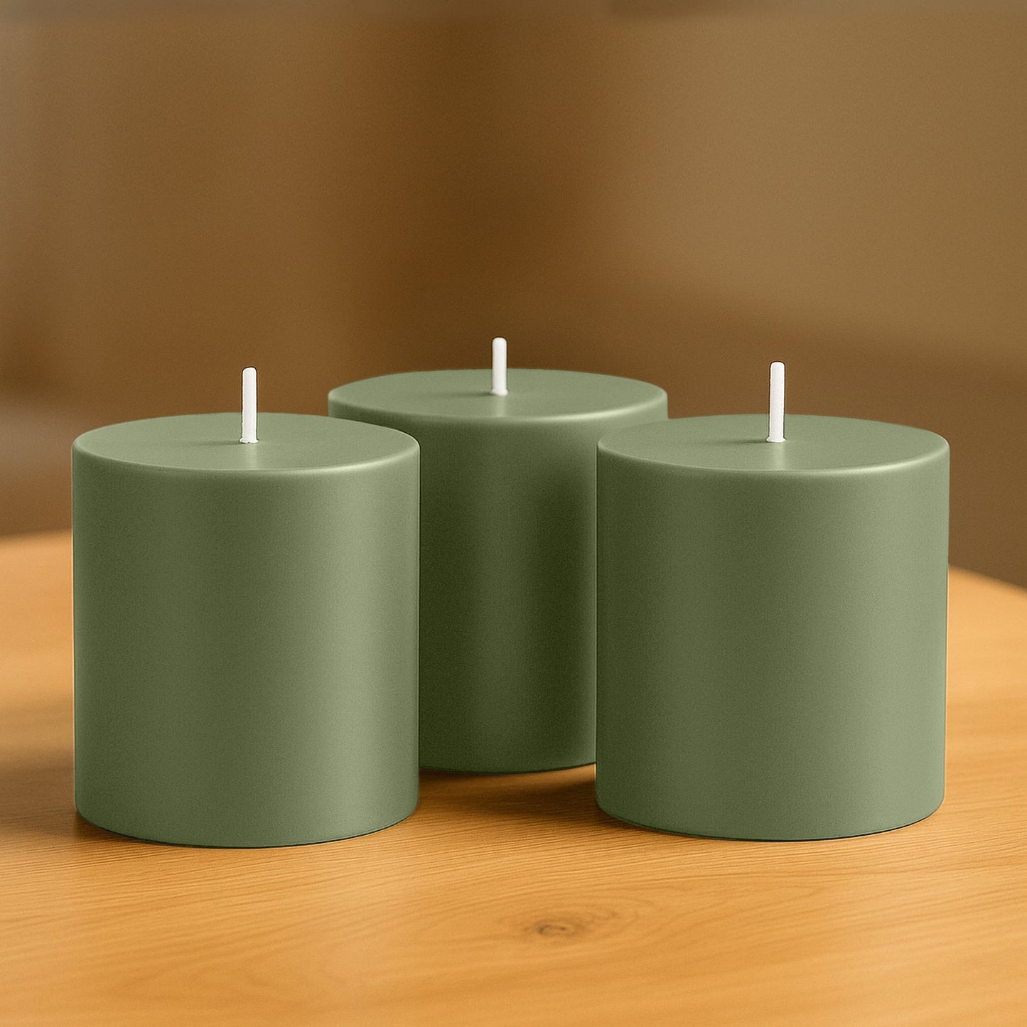 6-Pack Unscented Dripless Pillar Candles – 3"x3" Dusty Sage Green Paraffin Wax with Smokeless Cotton Wicks, Clean & Long-Lasting 30-Hour Burn