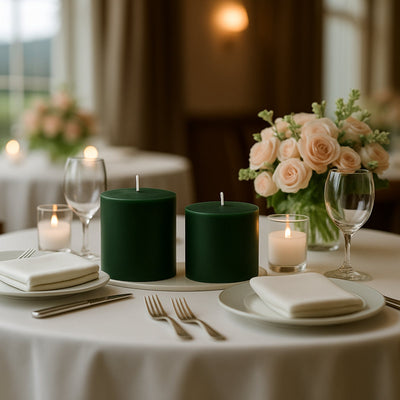 6-Pack Unscented Dripless Pillar Candles – 3"x3" Hunter Emerald Green Paraffin Wax with Smokeless Cotton Wicks, Clean & Long-Lasting 30-Hour Burn