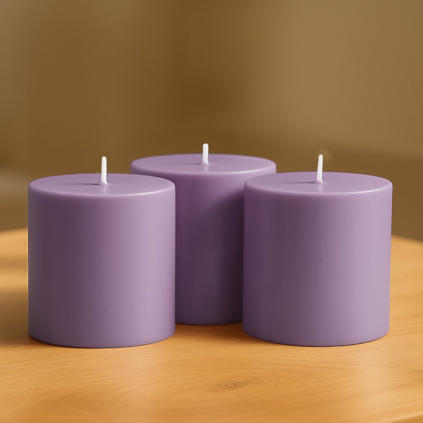 6-Pack Unscented Dripless Pillar Candles – 3"x3" Lavender Lilac Paraffin Wax with Smokeless Cotton Wicks, Clean & Long-Lasting 30-Hour Burn