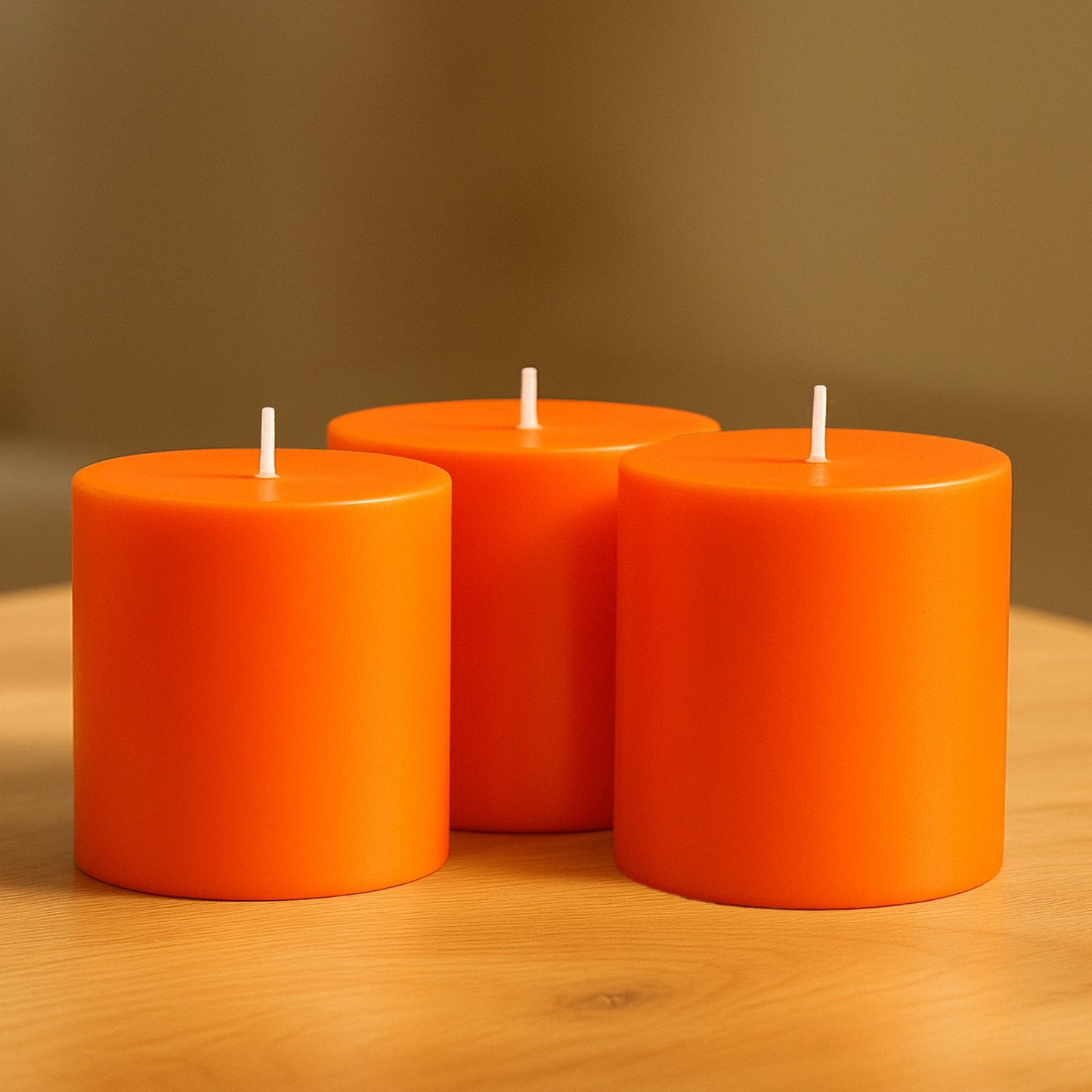 6-Pack Unscented Dripless Pillar Candles – 3"x3" Orange Paraffin Wax with Smokeless Cotton Wicks, Clean & Long-Lasting 30-Hour Burn