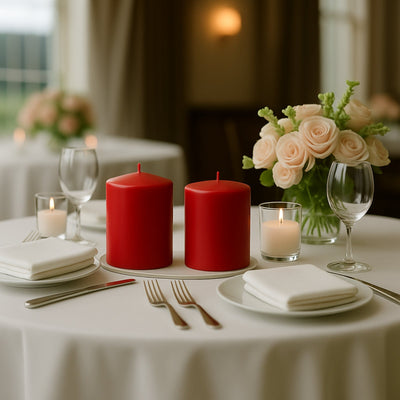 6-Pack Unscented Dripless Pillar Candles – 3"x3" Red Paraffin Wax with Smokeless Cotton Wicks, Clean & Long-Lasting 30-Hour Burn