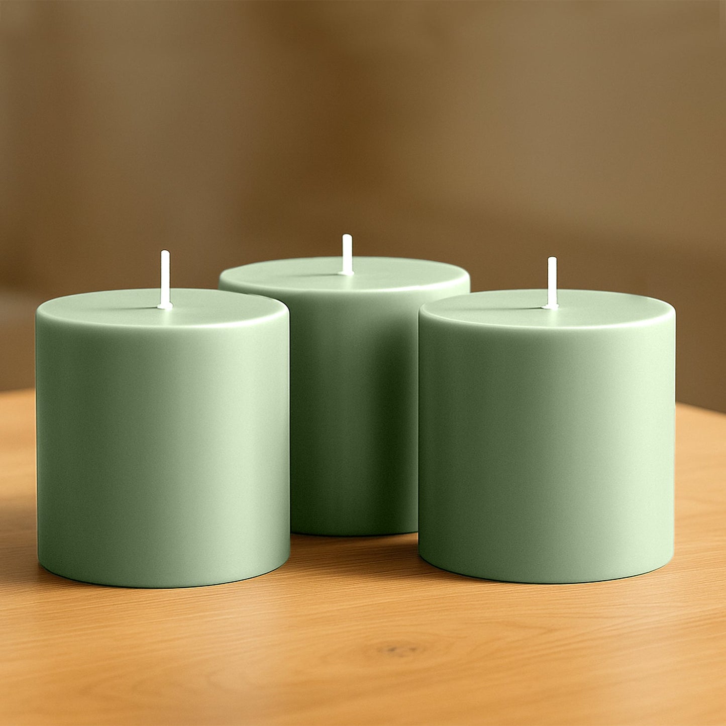 6-Pack Unscented Dripless Pillar Candles – 3"x3" Sage Green Paraffin Wax with Smokeless Cotton Wicks, Clean & Long-Lasting 30-Hour Burn
