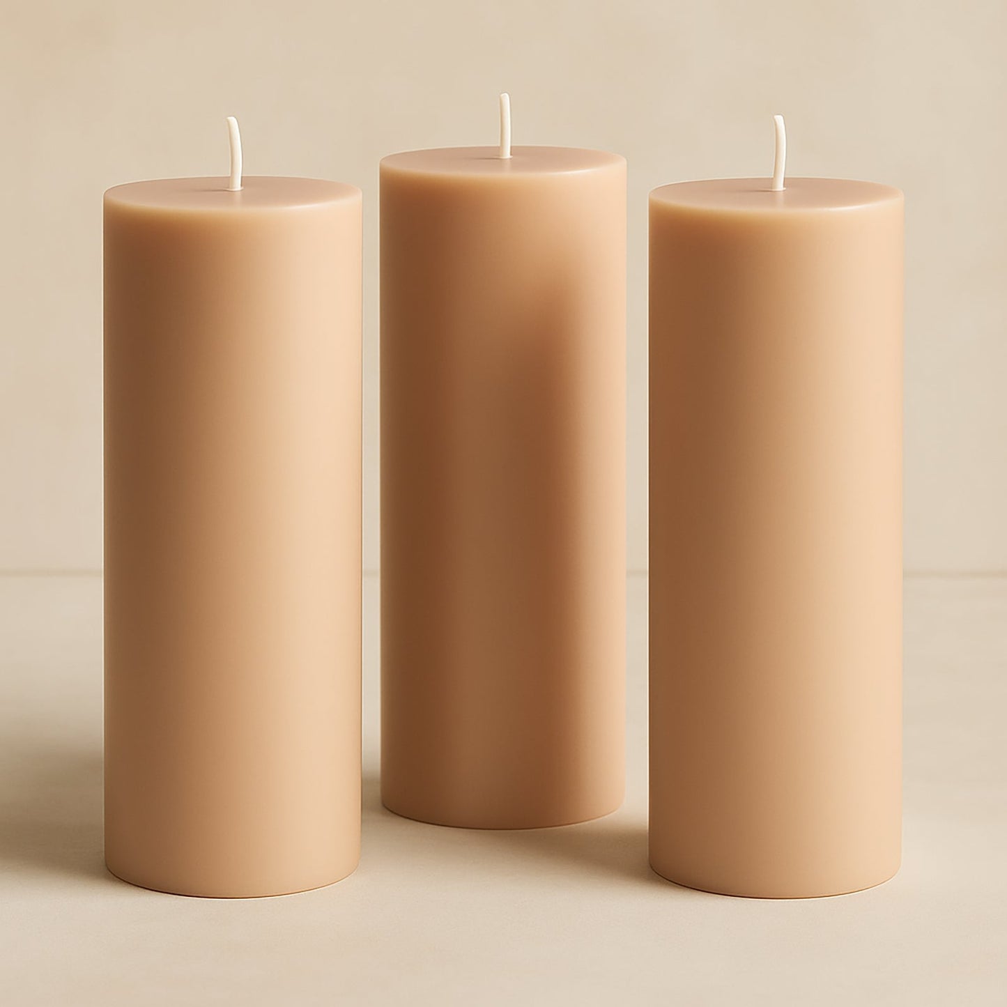 6-Pack Unscented Dripless Pillar Candles – 3"x9" Beige Paraffin Wax with Smokeless Cotton Wicks, Clean & Long-Lasting 90-Hour Burn