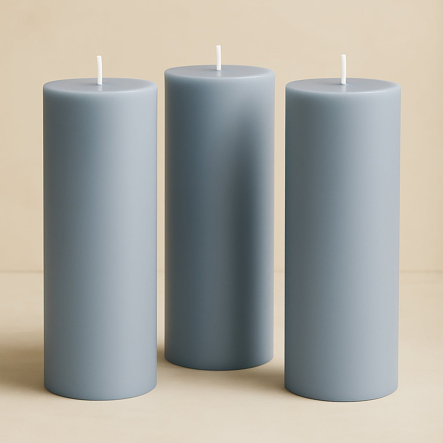 6-Pack Unscented Dripless Pillar Candles – 3"x9" Dusty Blue Paraffin Wax with Smokeless Cotton Wicks, Clean & Long-Lasting 90-Hour Burn