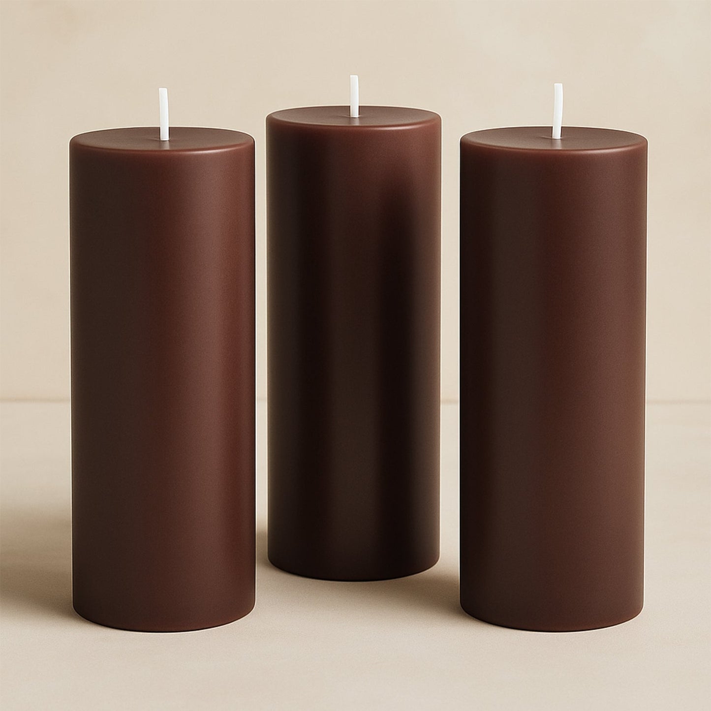 6-Pack Unscented Dripless Pillar Candles – 3"x9" Cinnamon Brown Paraffin Wax with Smokeless Cotton Wicks, Clean & Long-Lasting 90-Hour Burn