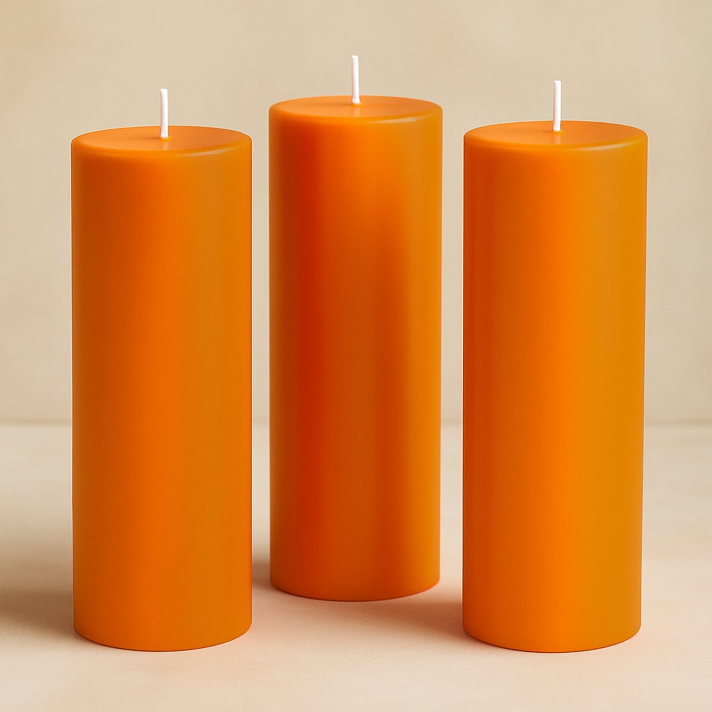6-Pack Unscented Dripless Pillar Candles – 3"x9" Orange Paraffin Wax with Smokeless Cotton Wicks, Clean & Long-Lasting 90-Hour Burn