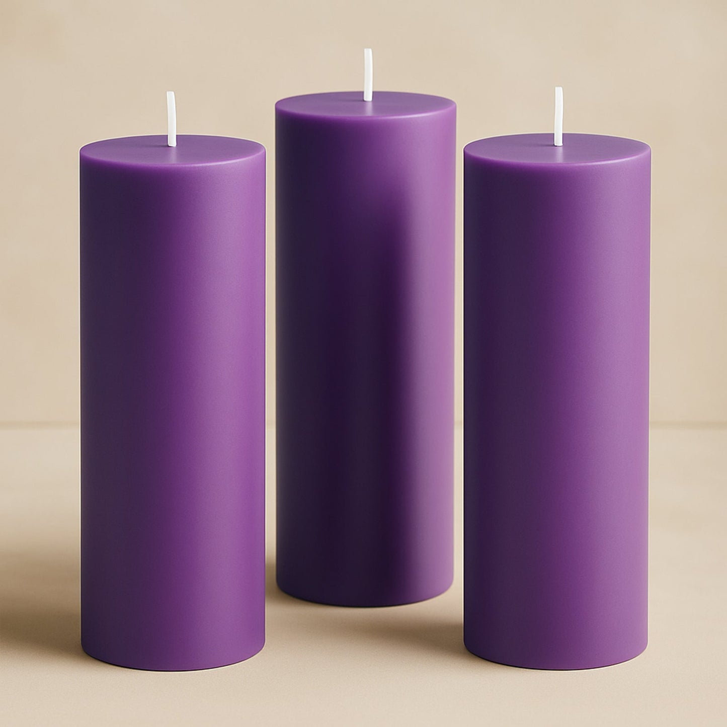 6-Pack Unscented Dripless Pillar Candles – 3"x9" Purple Paraffin Wax with Smokeless Cotton Wicks, Clean & Long-Lasting 90-Hour Burn