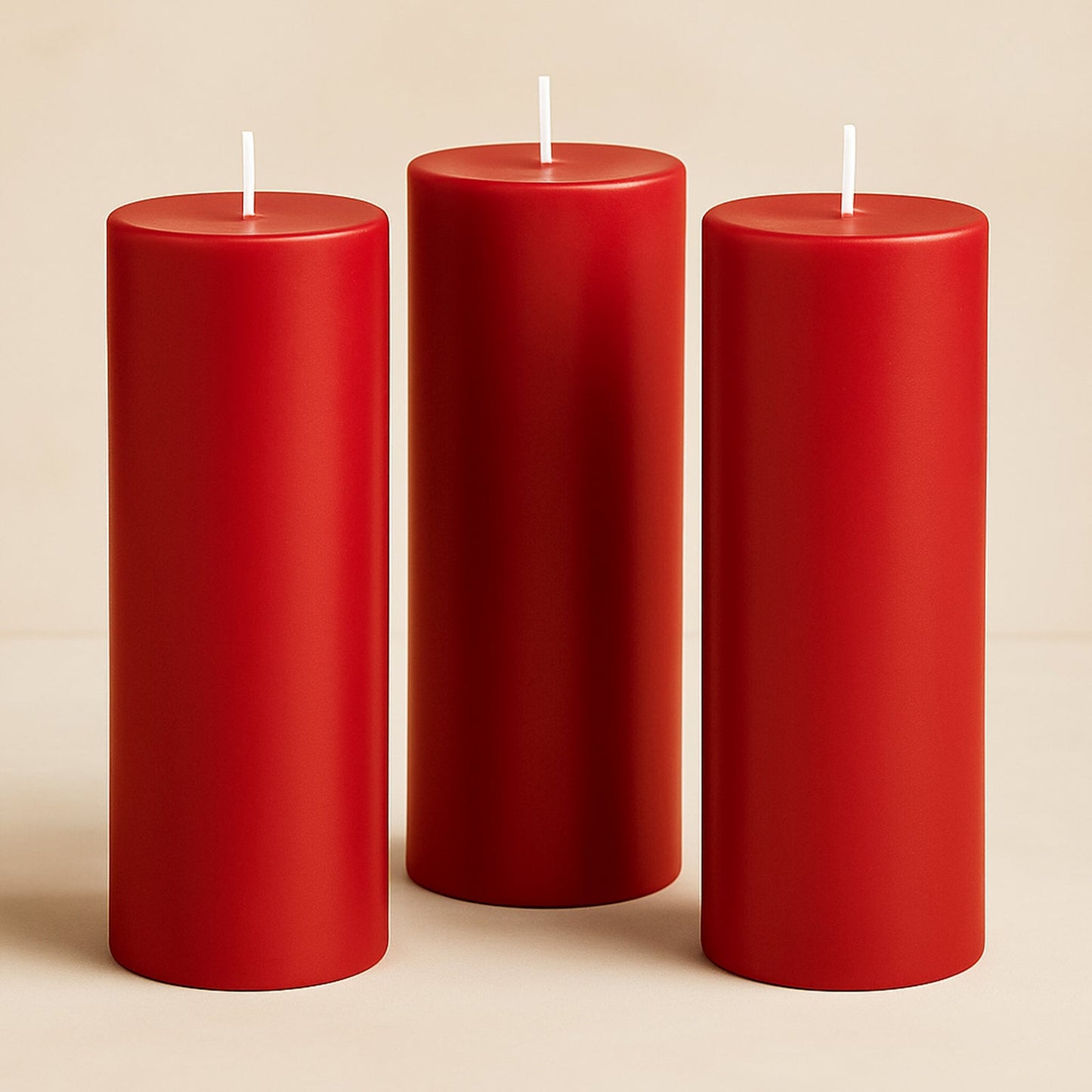 6-Pack Unscented Dripless Pillar Candles – 3"x9" Red Paraffin Wax with Smokeless Cotton Wicks, Clean & Long-Lasting 90-Hour Burn