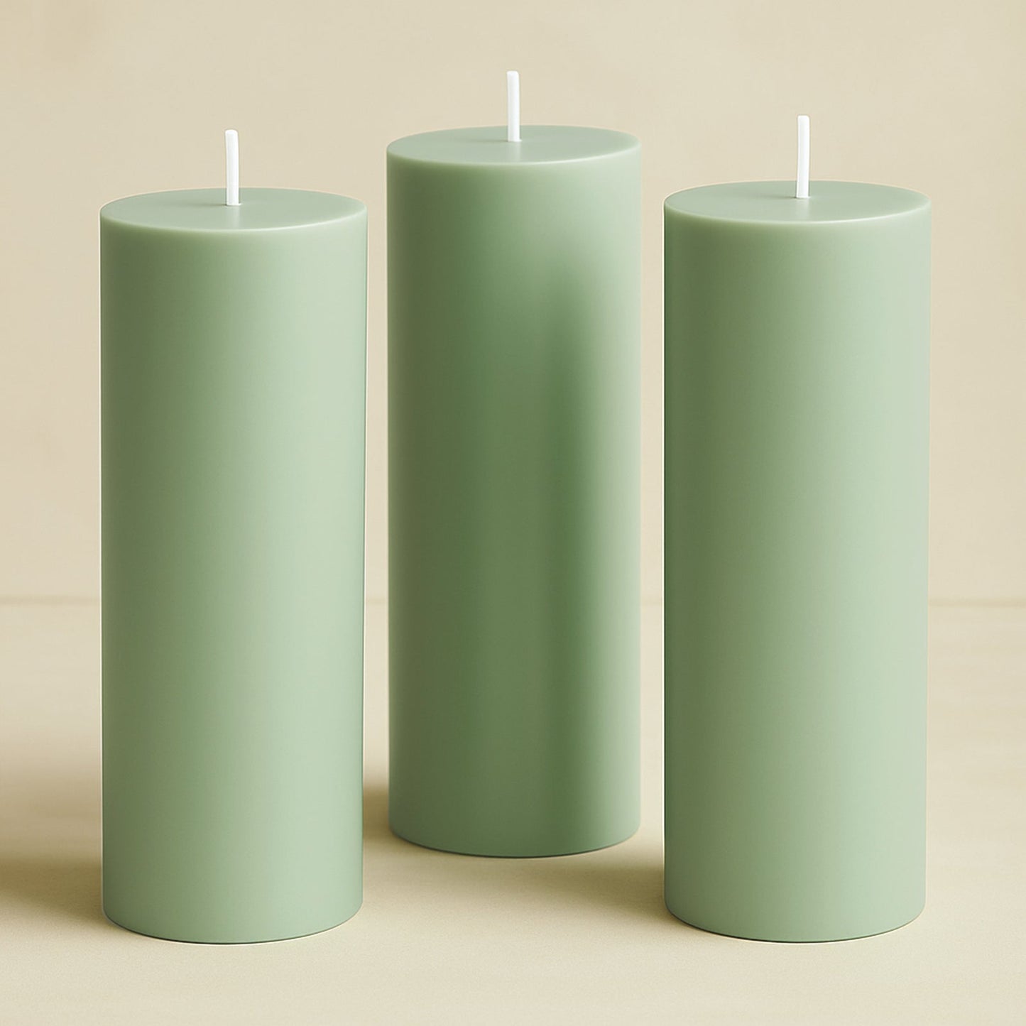 6-Pack Unscented Dripless Pillar Candles – 3"x9" Sage Green Paraffin Wax with Smokeless Cotton Wicks, Clean & Long-Lasting 90-Hour Burn