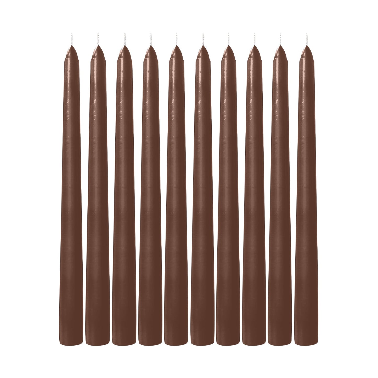 10-Pack Taper Candles Premium Wax Design Cinnamon Brown - Unscented Candles for Upscale Settings 10"