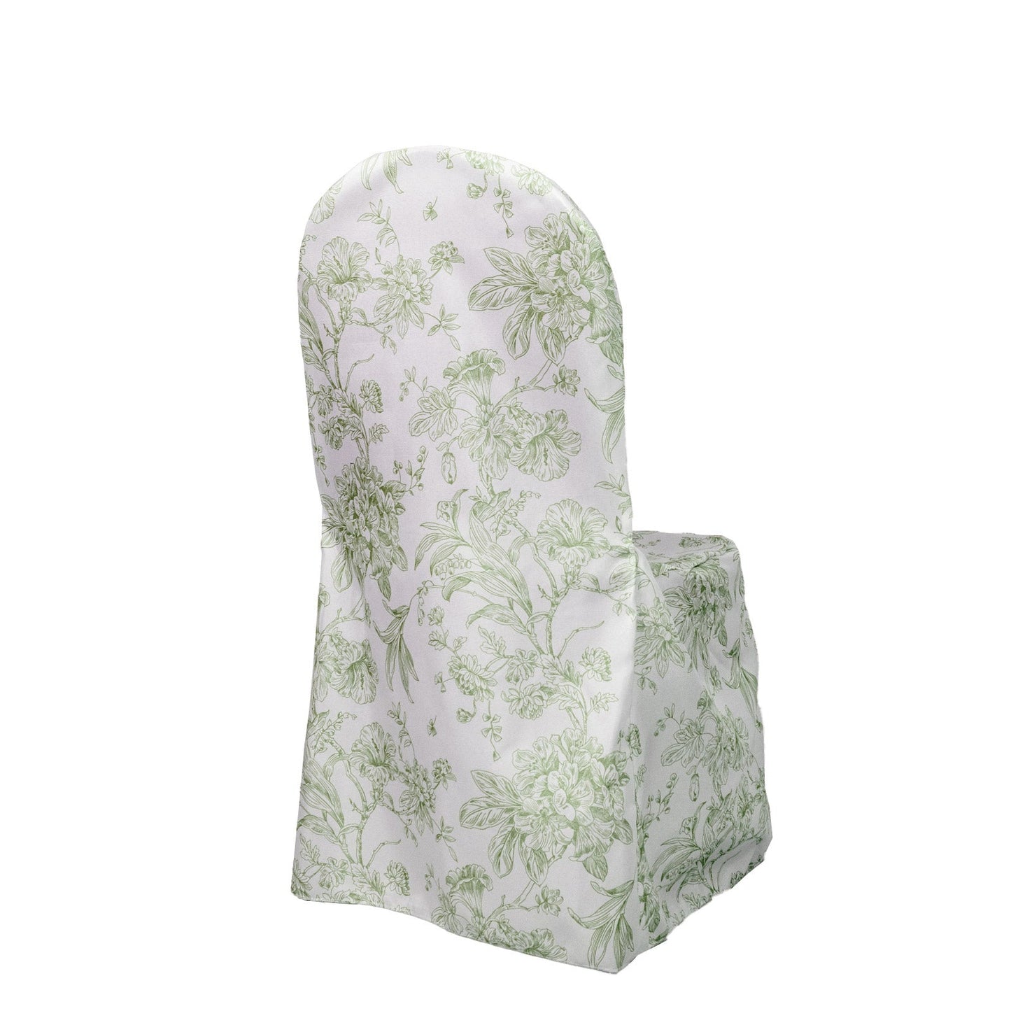 10 Pack Polyester Chair Covers for Banquet Chairs – White Dusty Sage Green French Toile Pattern, Reusable Stain-Resistant Slip-On Slipcovers