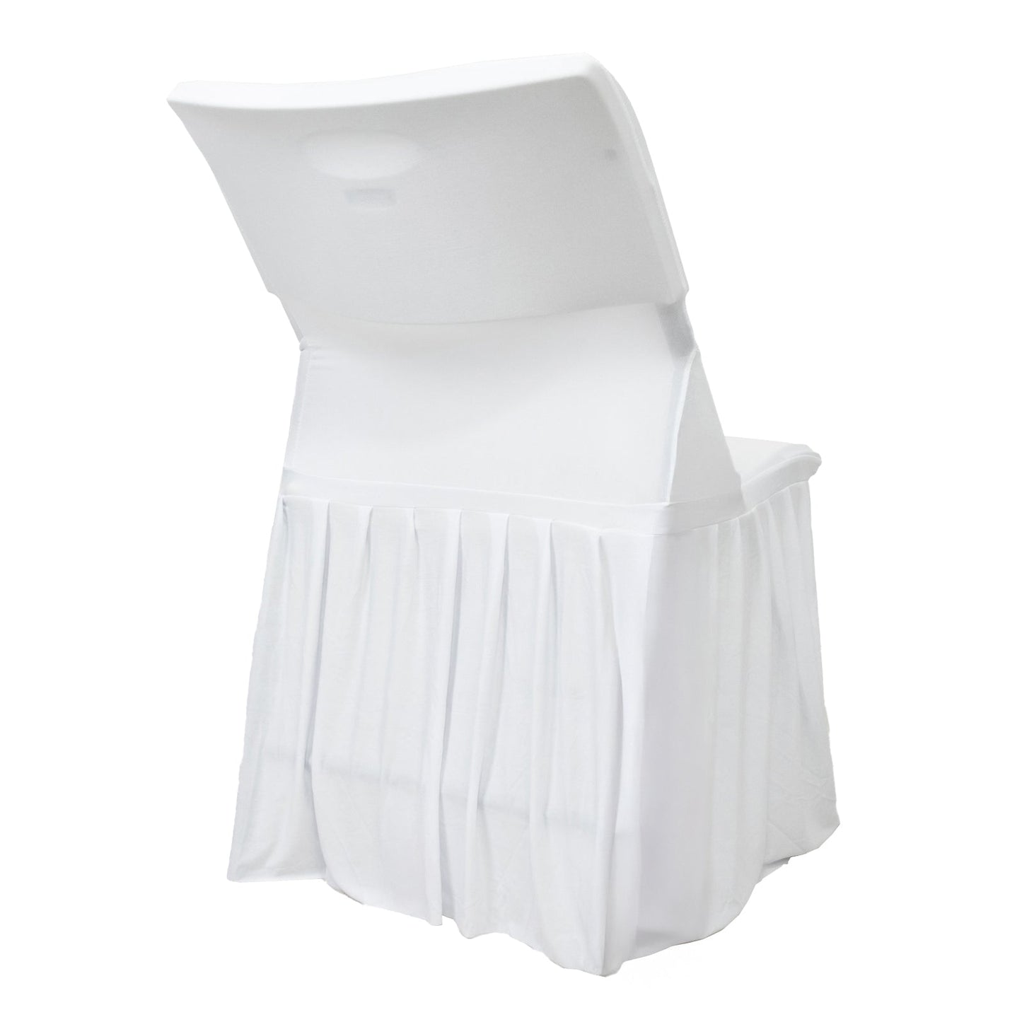 White Spandex Pleated Lifetime Folding Chair Cover – Stretch Slipcover with Floor-Length Skirt, Also Fits Standard Chairs