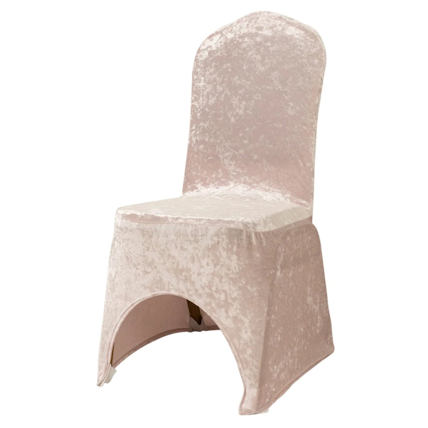 Crushed Velvet Spandex Banquet Chair Cover Fitted Slipcover Blush - Stretch 190GSM Slipcover with Foot Pockets